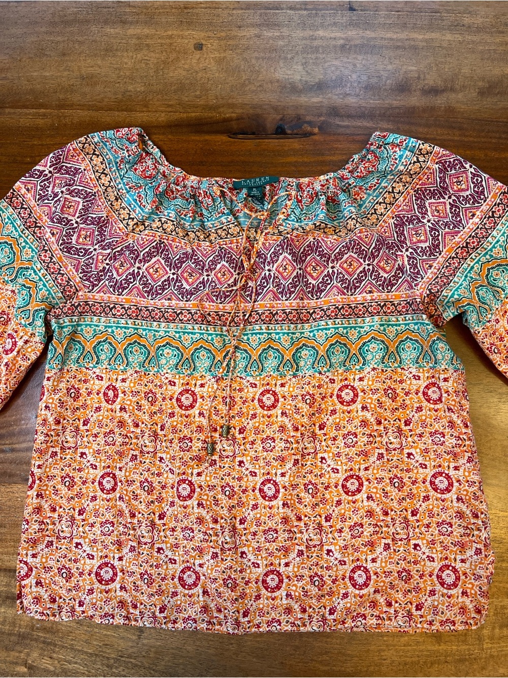 Lauren Ralph Lauren Women’s Peasant Blouse 3/4 Sleeve Size LP